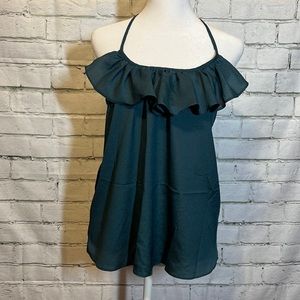 Forest Green Ruffle Racerback Tank Blouse
